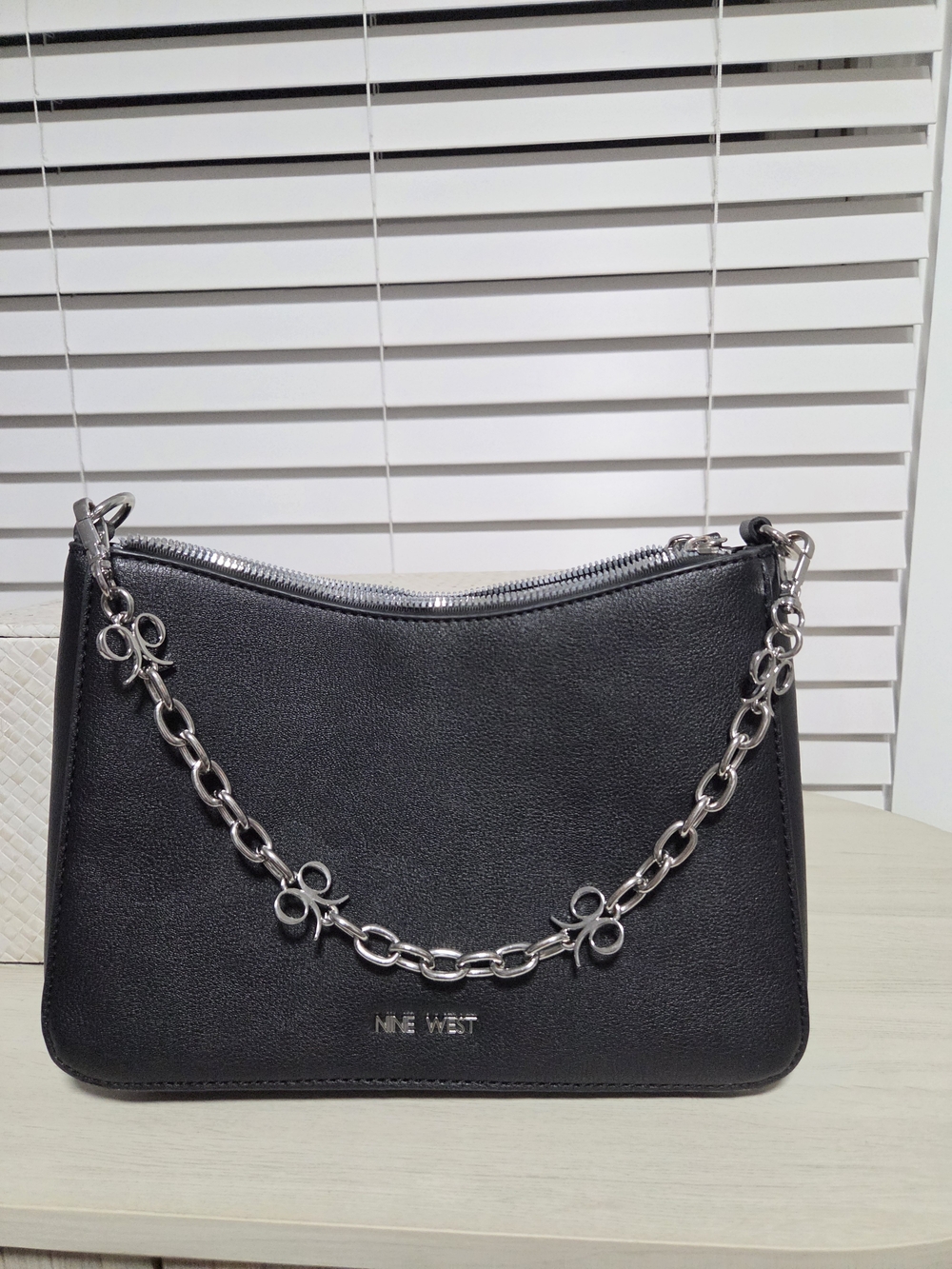 Nine West Black Shoulder Bag with Silver Chain Detail
